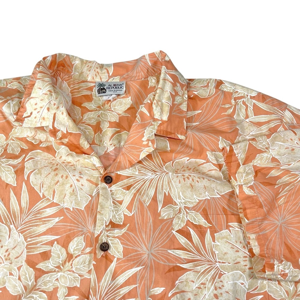 Aloha Republic 2XL‎ Orange Tropical Floral Button Down Shirt Hawaiian Vacation